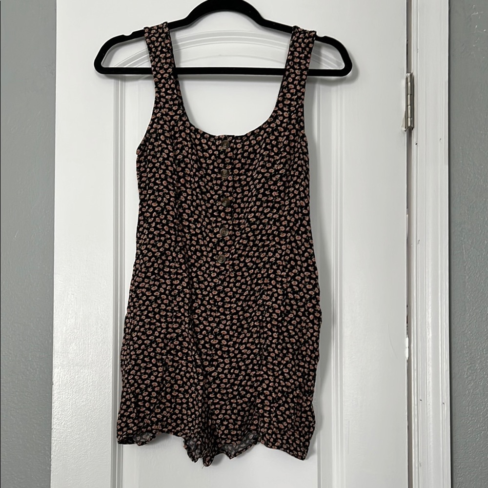 Black and Pink Floral Sleeveless Romper